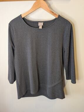 Chico's Gray Heather 3/4 Sleeve Top Curved Hem Soft Stretch Size 2 Large